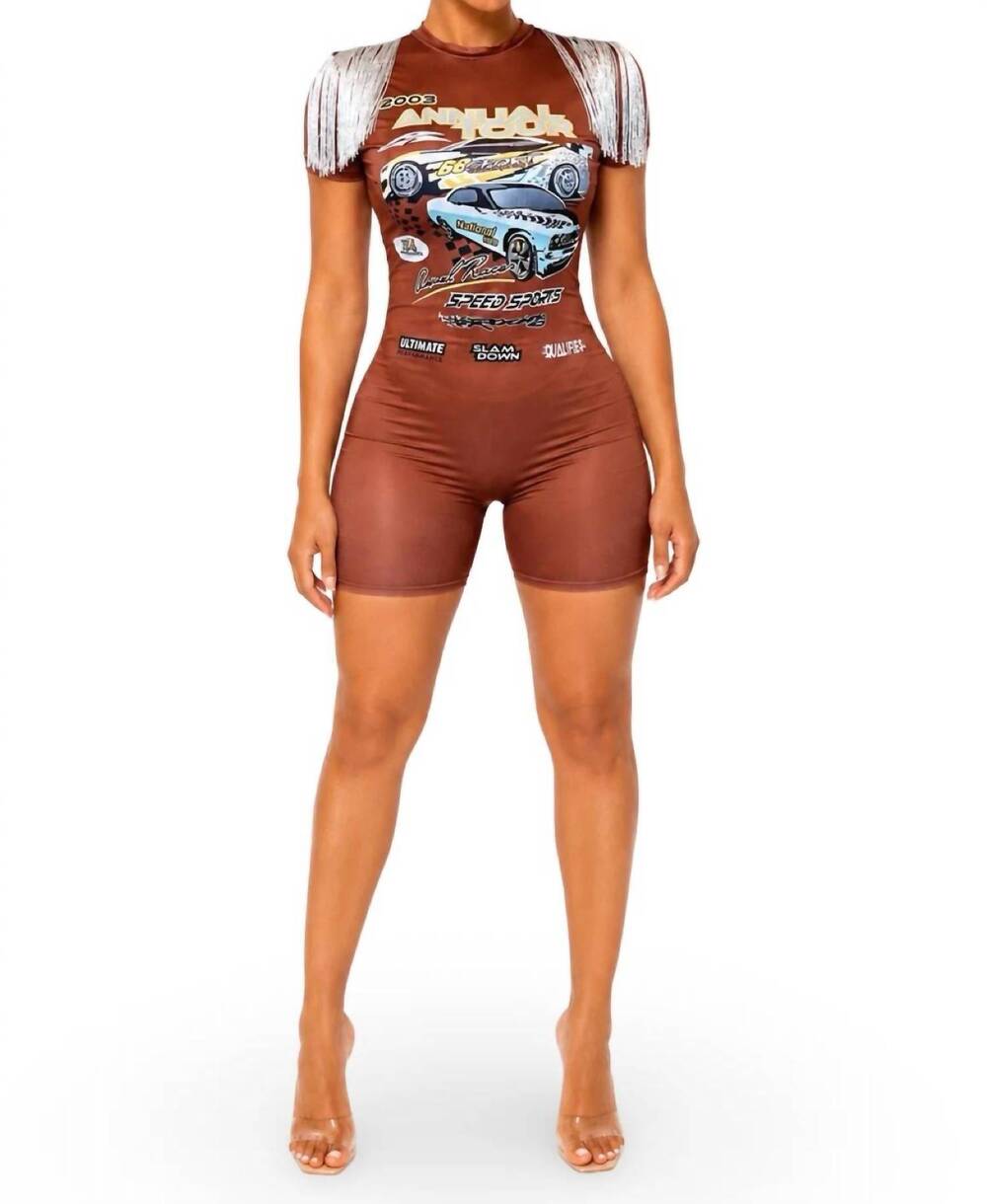 NEW HALF HEART all i do is win tee bermuda romper in brown